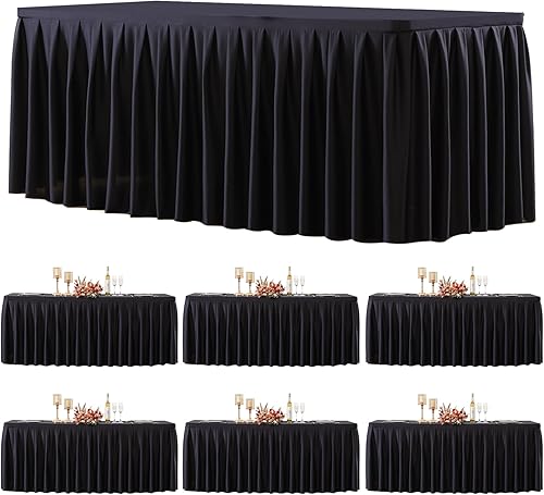 Paquete de 6 manteles rectangulares negros de 6 pies de elastano elástico ajustable para mesas rectangulares de 6 pies, manteles de banquete, sin