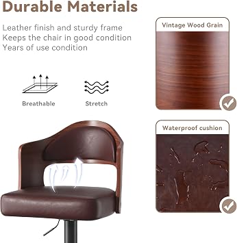 Swivel Bar Stools Set of 1,Bentwood Adjustable Height Barstools