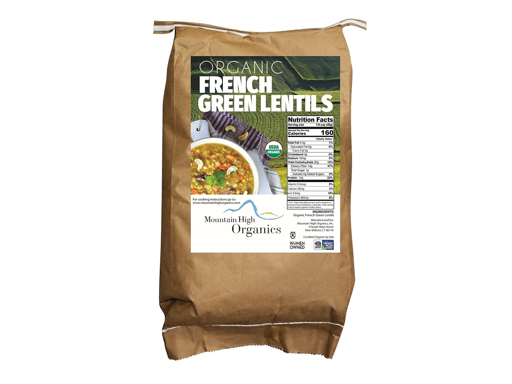Mountain High Organics French Green Lentils 25 Pound Bag Org, 25 Lb