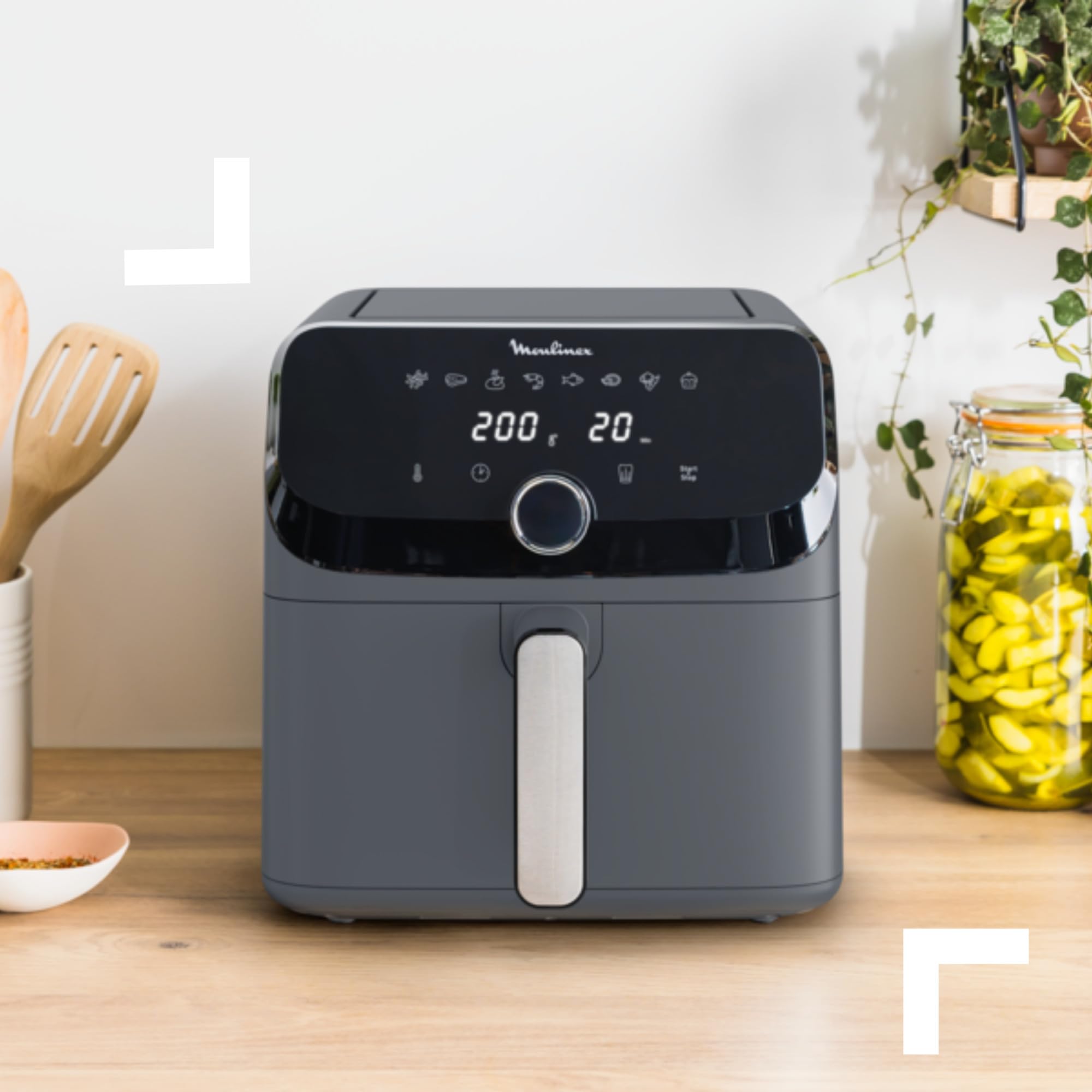Moulinex Easy Fry Mega, Friggitrice ad Aria Versatile 7,5L/2kg per 8 Persone, 1700-2020W, Capacità Extra-Large, 9 Programmi di Cottura, Esperienza Personalizzata con My Moulinex, Colore Grigio, EZ855B