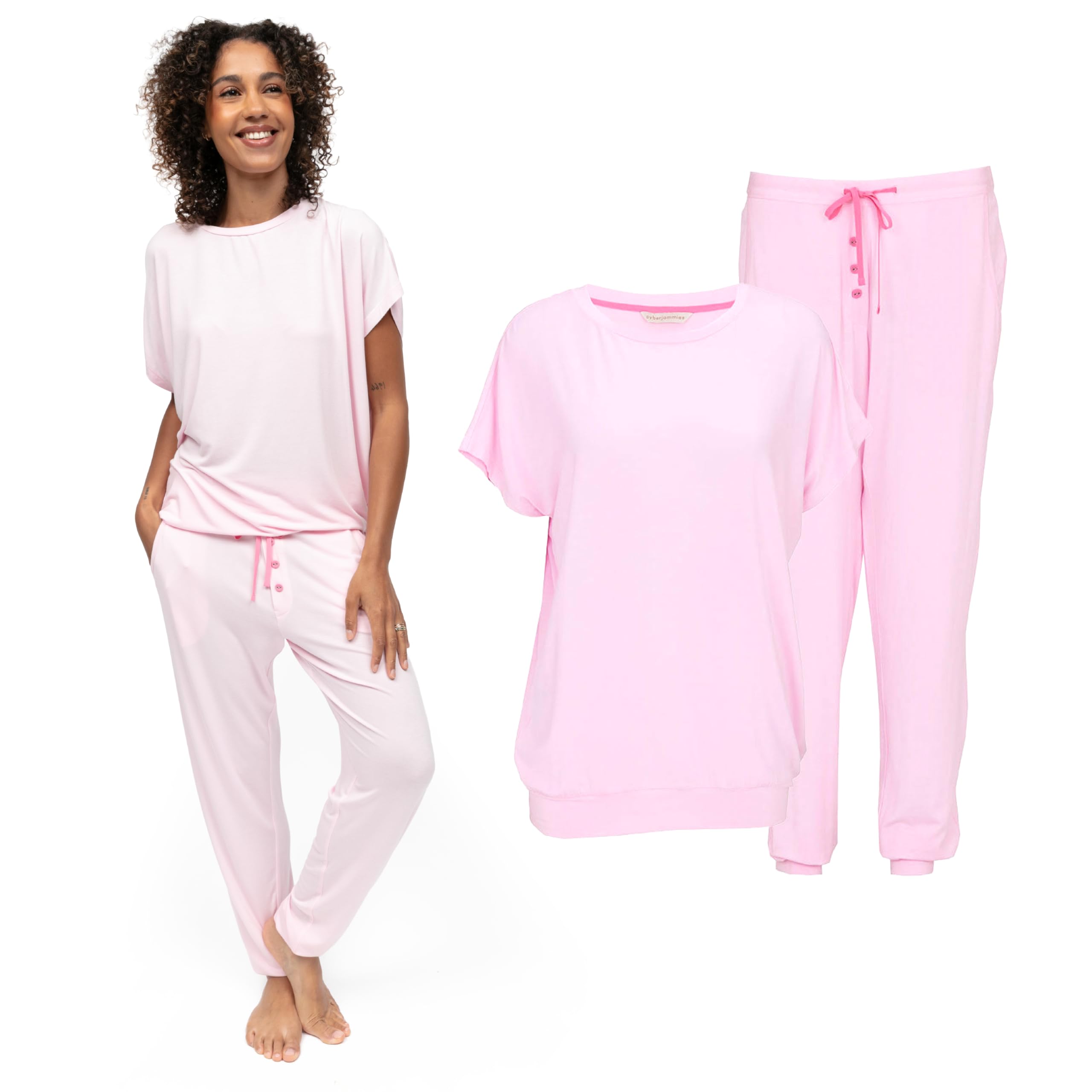 Cyberjammies Francesca Womens Light Pink Slouch Jersey Pyjama Set | 95% Modal Stretch Ladies Pyjamas | Soft PJs