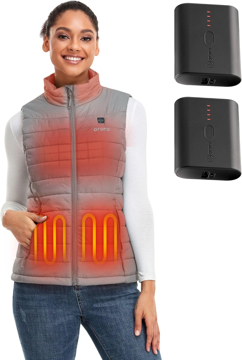 ORORO Women's Heated Vest (Grey, L) and Extra Battery