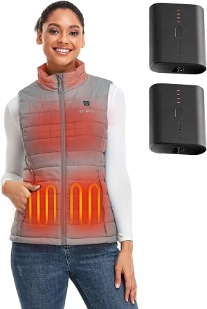 ORORO Womens Heated Vest Grey, XL and Extra Battery