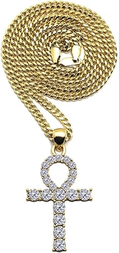 Collar de cadena cubana con colgante de oro egipcio ANKH para hombre