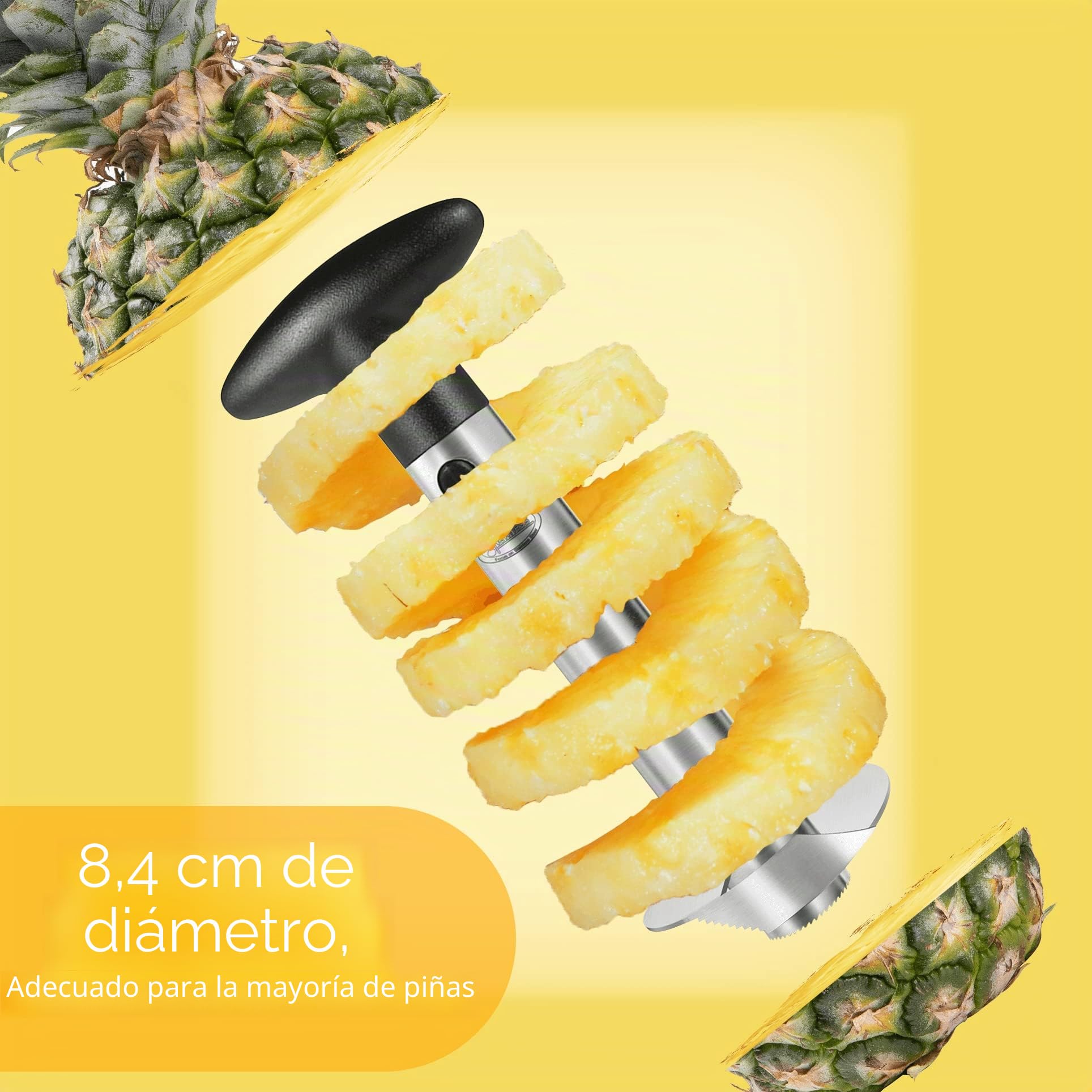 Newness Cortador de Piña de Acero Inoxidable,pelador de piña, Herramienta para el hogar y la Cocina con Cuchilla Afilada para Anillos de Frutas dicadas, [Mejorada, Reforzada, Gruesa]