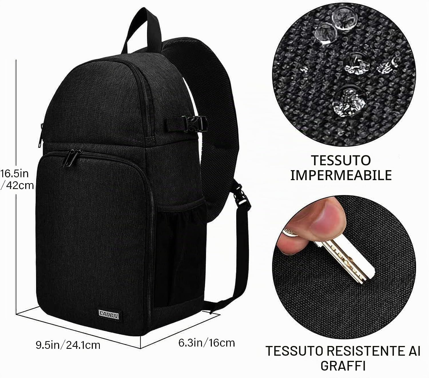 CADeN DSLR Borsa a tracolla per fotocamera reflex - Sistema antifurto - Impermeabile - Doppio uso