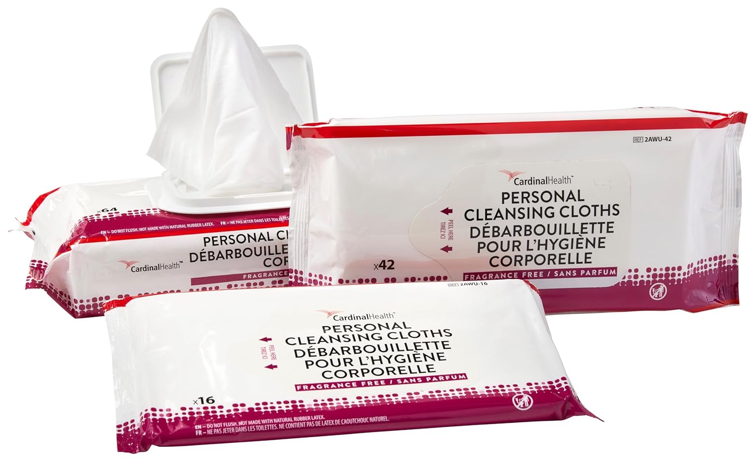 Cardinal Health™ Personal Cleansing Wipe, Non-Flushable, Fragrance Free, 8 X 12IN, 42 Count per Pack, 2AWU-42, Case of 24 Packs