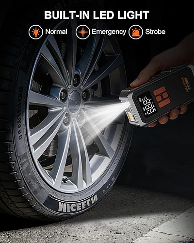 Miniatura 7 de 160PSI Tire Inflator Portable Air Compressor - Cordless Air Pump for Car Tires with 10000mAh Battery, 4+N Smart Modes, Digital Pressure Gauge, LED