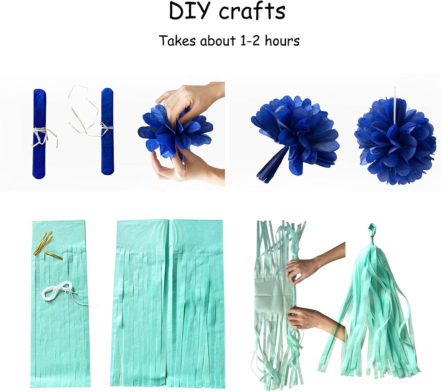 Navy Blue White Gold Party Decoration 23pcs Kits-Paper Flowers,Banner Flags,Circle Banner,Tassel Garland Birthday Bachelorette Boy Baby Shower Gender Reveal Graduation Decorations Lasting Surprise - Image 5