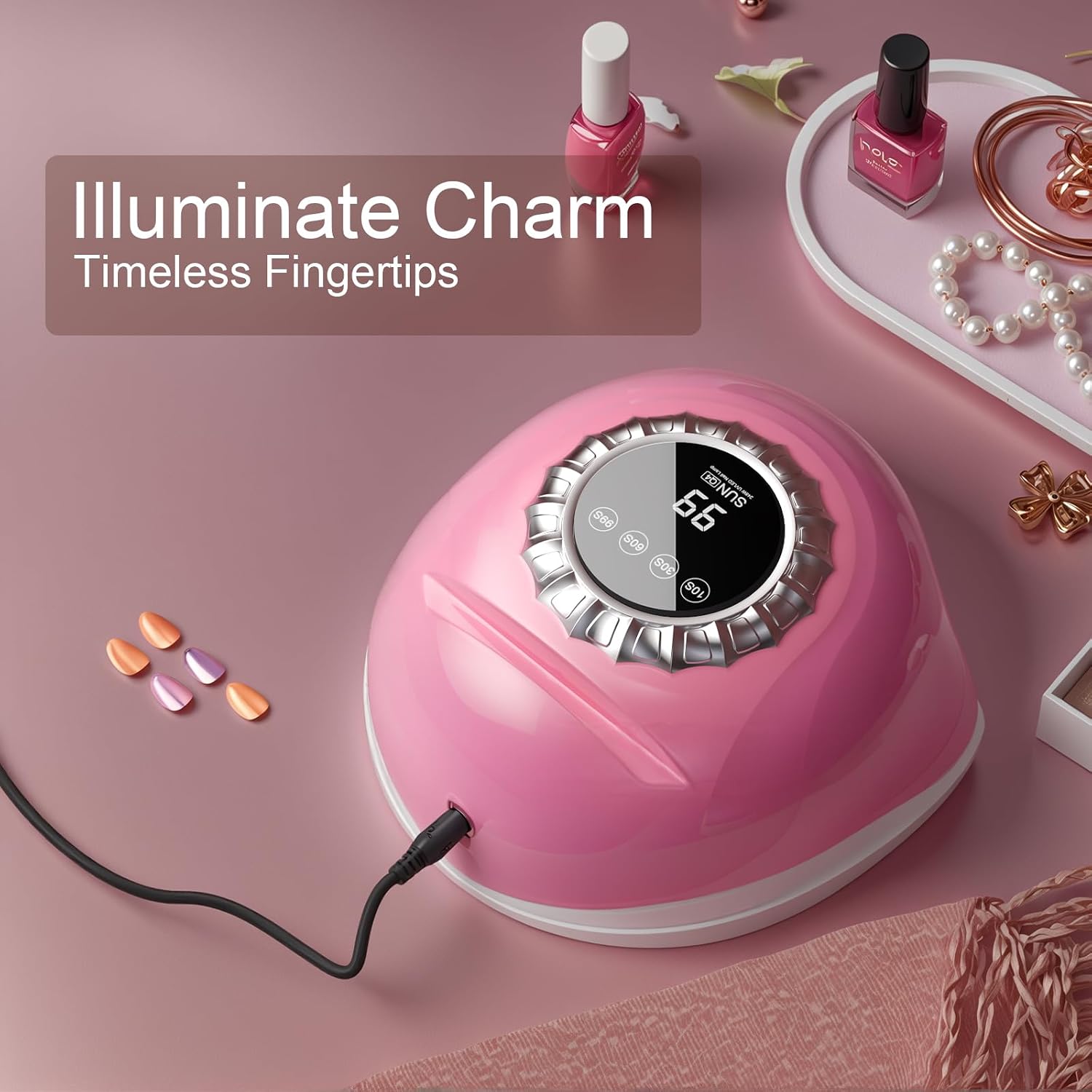 LVAINIT Pink UV LED Nail Lamp – Elegant Touch Screen Nail Dryer with 4 Timer Settings, Detachable Base & Dual Light Beads for Quick Gel Polish Curing – Salon-Quality Manicure at Home