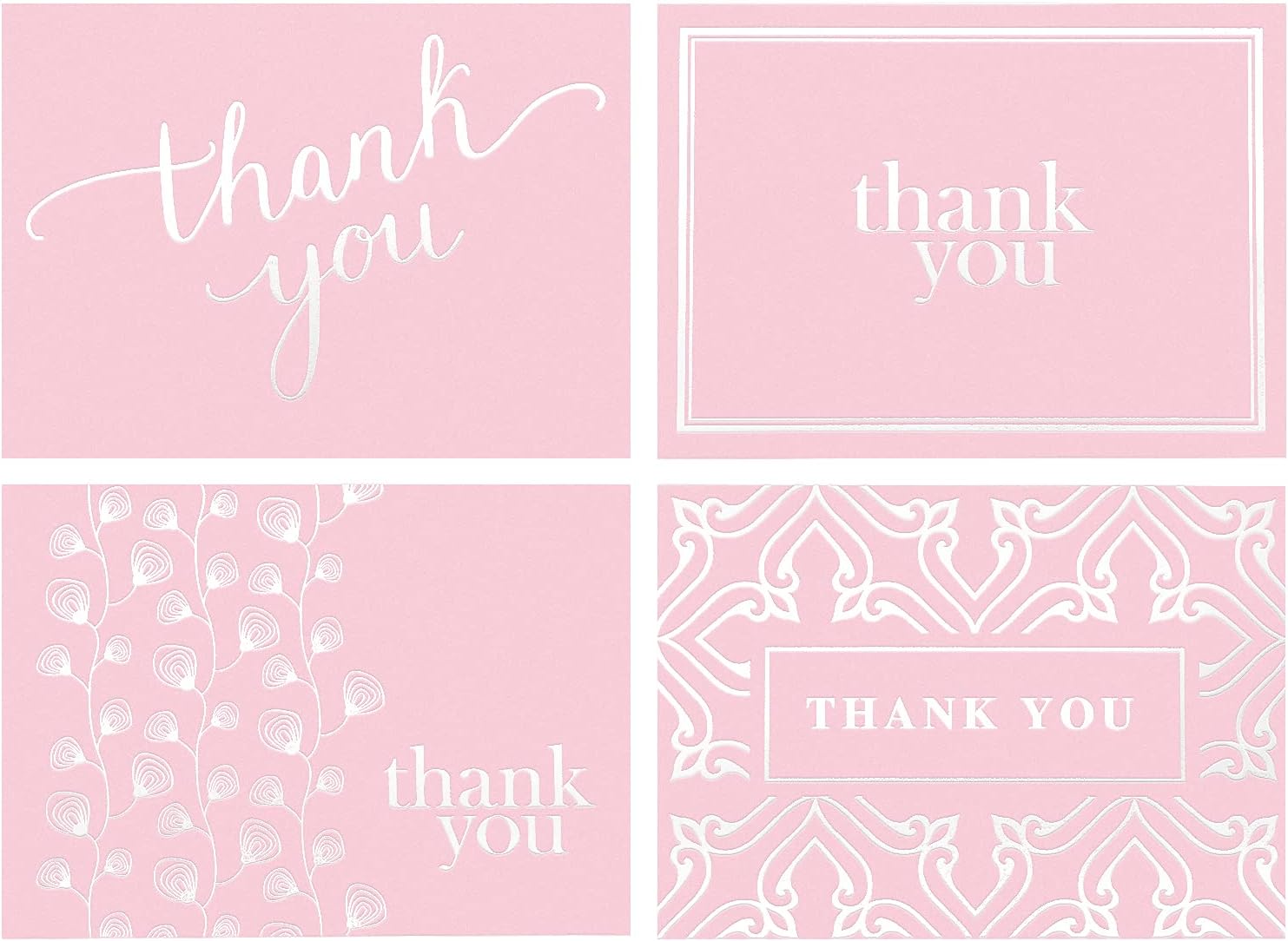 100 Pink Thank You Cards with Envelopes Bulk | Made in USA Blank Thank You Notes - for Wedding, Graduation, Bridal Shower, Baby Shower, Funeral, Sympathy & More