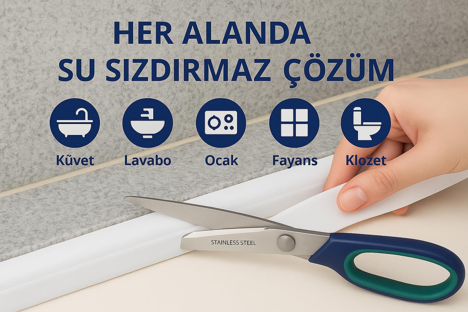 SUWORS 3.2 Metre Su Geçirmez Bant – Beyaz Kendinden Yapışkanlı Lavabo Duvar Kenar, Küf ve Nem Önleyici
