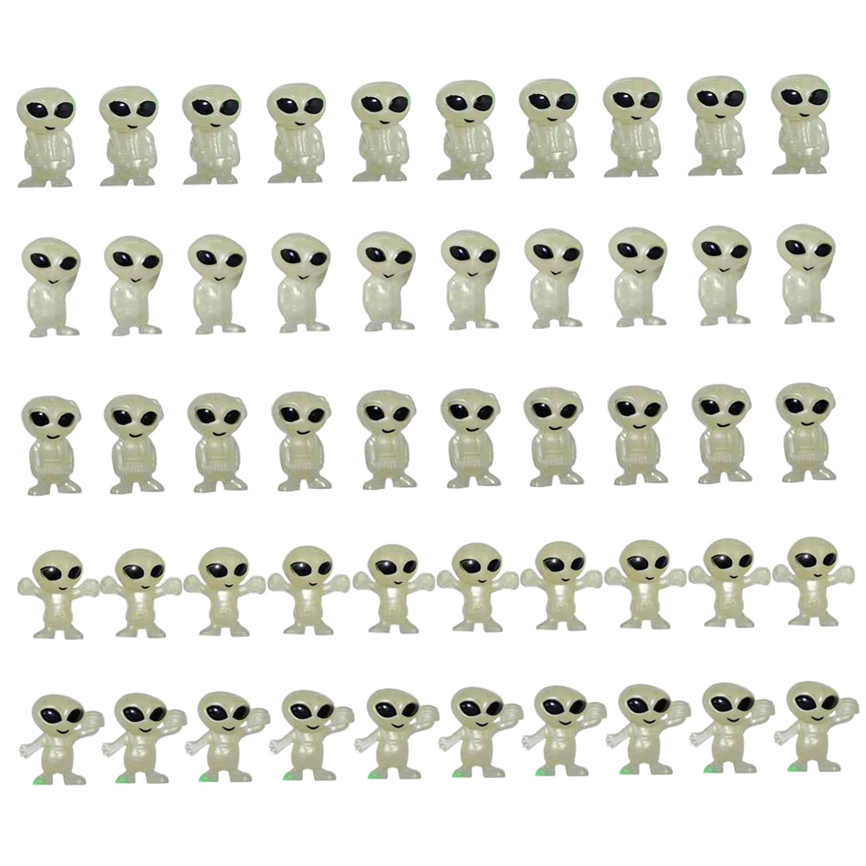 Bemonew 50Pcs Mini Alien Figures, Tiny Glow in the Dark Alien Figurine for Kids Small Halloween Toys for Party Favors