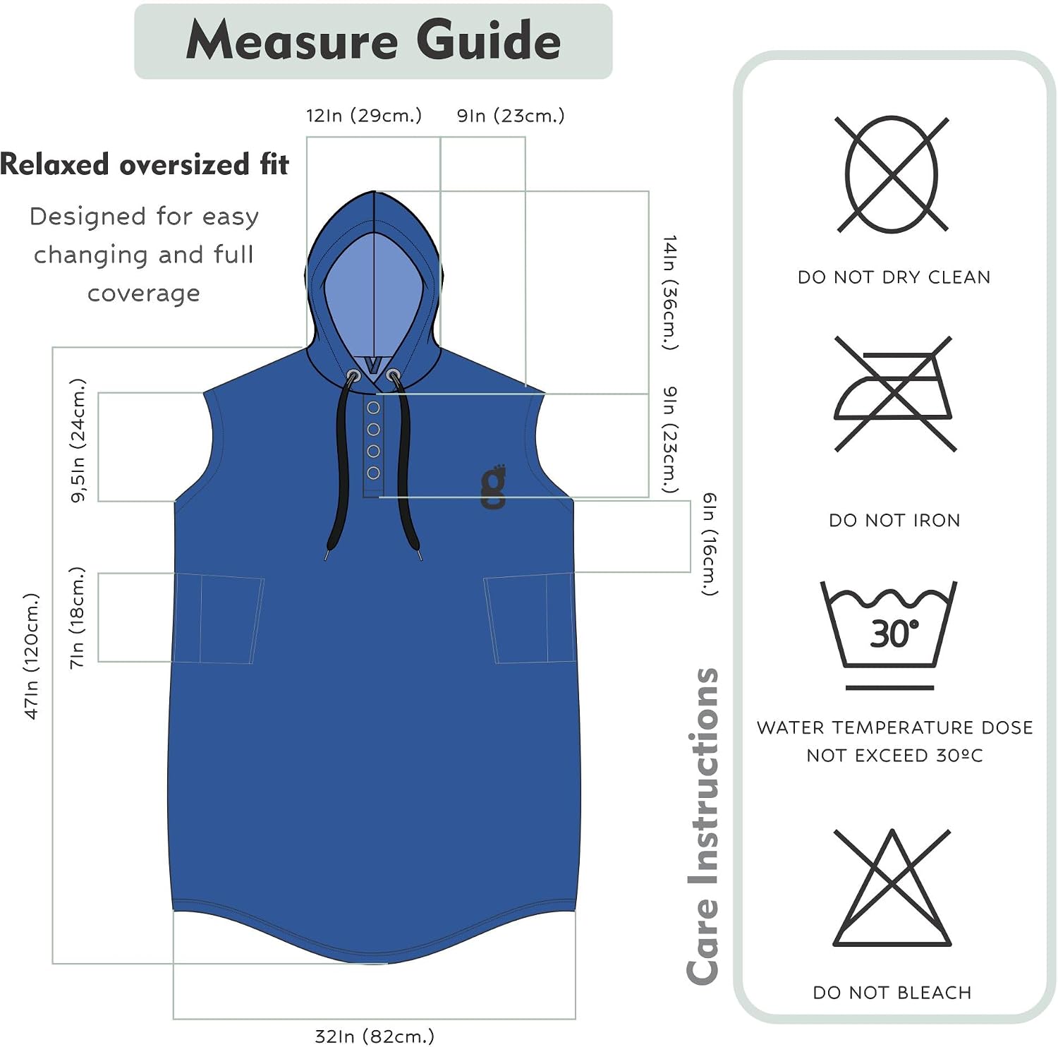 Hangy Wearable Surf Poncho Beach Towel with Hood – Quick Dry Microfiber Changing Robe for Men & Women (Blue)