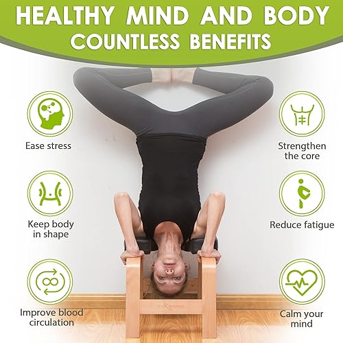 Vista 18 de BODY RHYTHM Banco de pie de cabeza de yoga, silla de inversión de yoga, entrenador de cabeza para aliviar el estrés, mejorar el sueño y la digestión