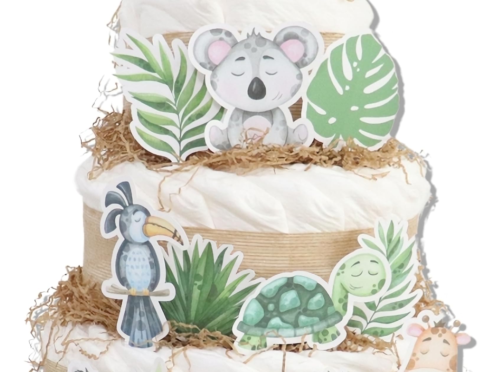 Tarta de pañales 4 pisos modelo SELVA - Regalos para recién nacido - baby shower - TARTAS DE PAÑALES Y MÁS