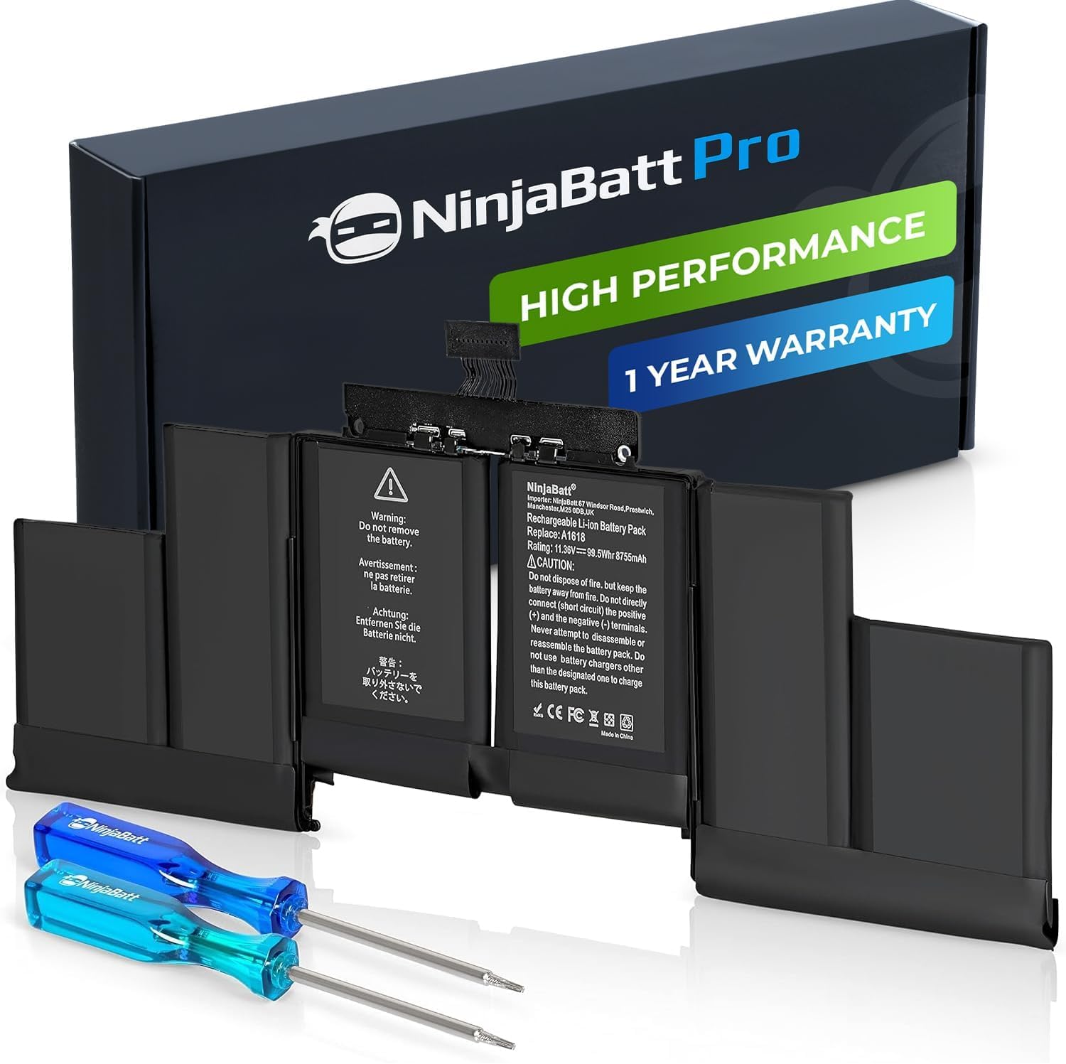 NinjaBatt Battery Replacement A1618 A1398 for Apple MacBook Pro Retina 15"" [Mid 2015 Year ONLY]  Long Lasting [11.36V/99.5Wh]