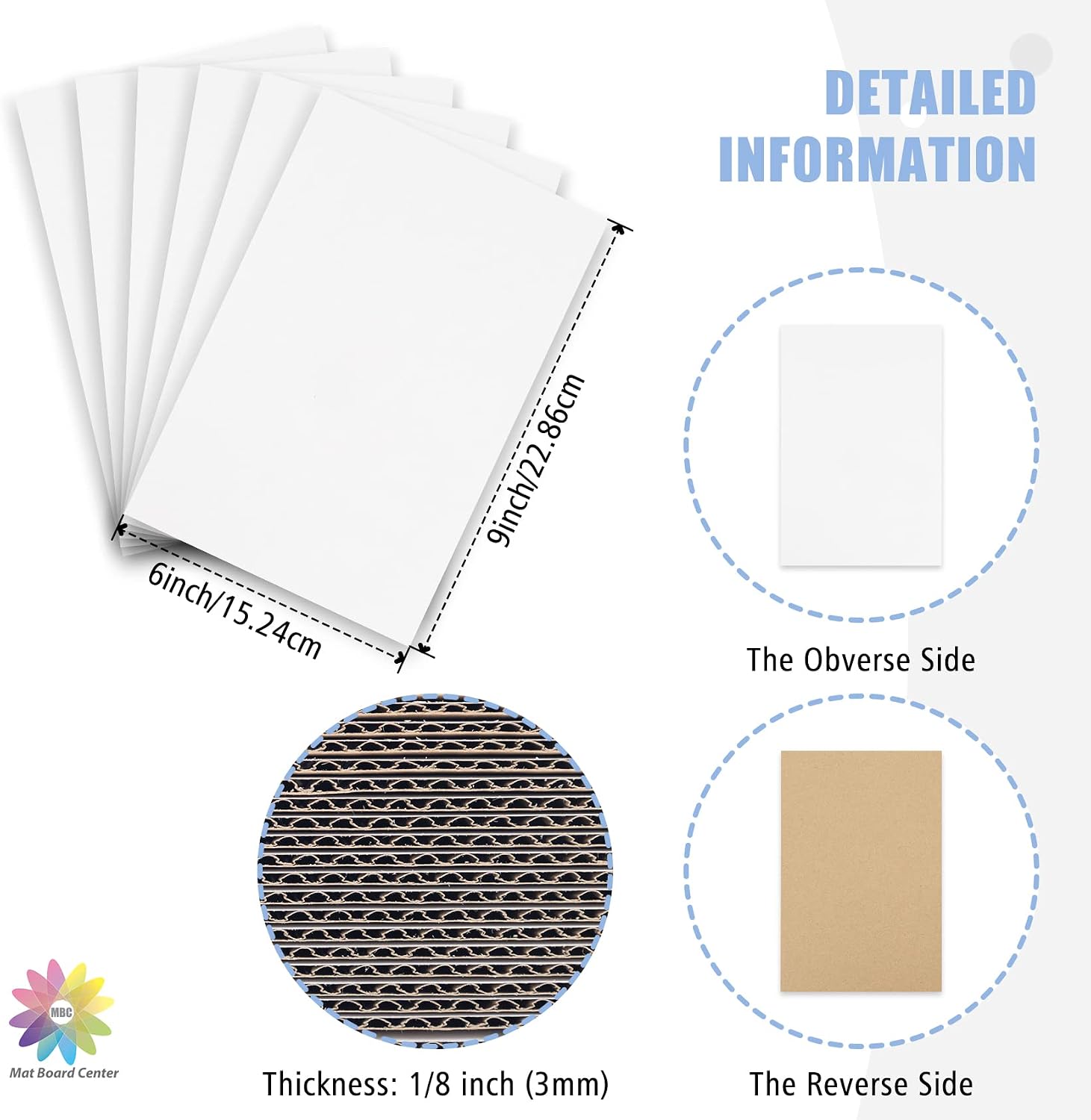 Mat Board Center 25 Pack 6x9 Corrugated Cardboard Sheets 1/8" Flat Inserts