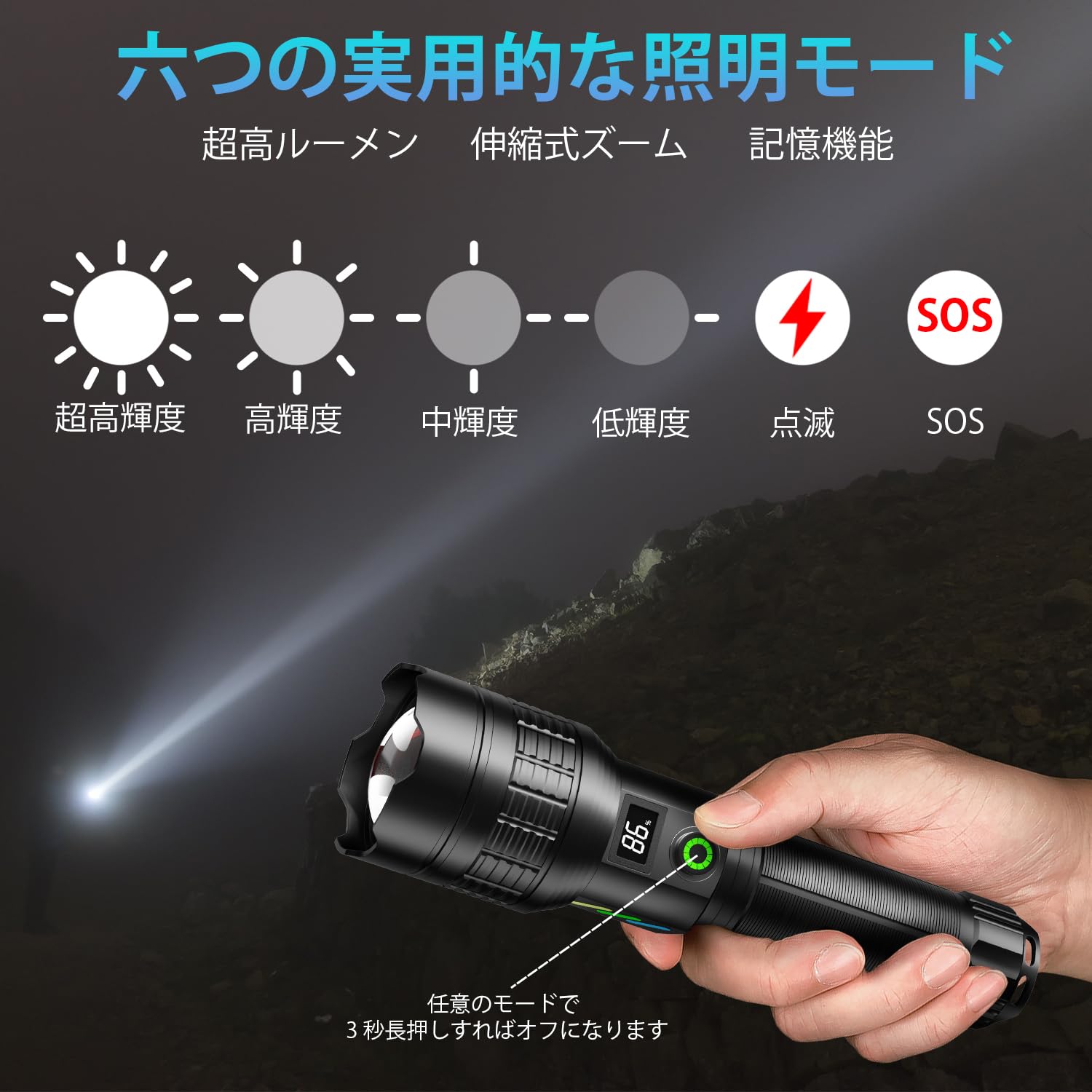 Amazon.co.jp: Aicdas 懐中電灯 強力 led ライト 電池式 高輝度10000 