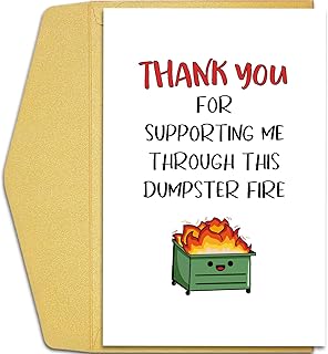 Qiliji Funny Thank You Card for Men Women, Appreciation Card for Coworker Boss Teacher Friend Doctor, Thank You For Supporting Me Through This Dumpster Fire
