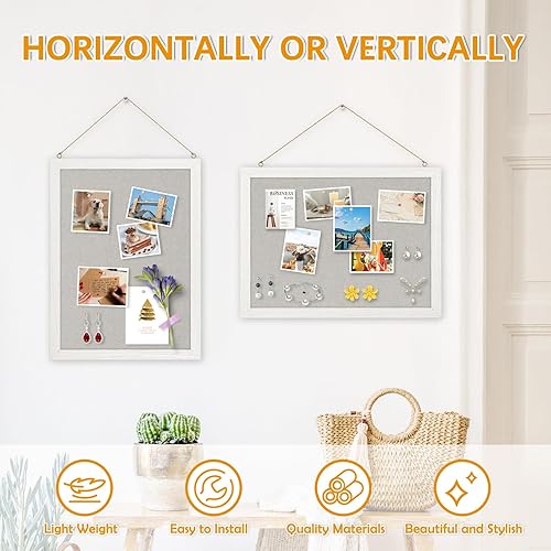 Vista 30 de DOLLAR BOSS - Tablero de corcho negro con lino de doble cara de 16 x 12 pulgadas, para paredes, marco de madera, para colgar, tablero de corcho