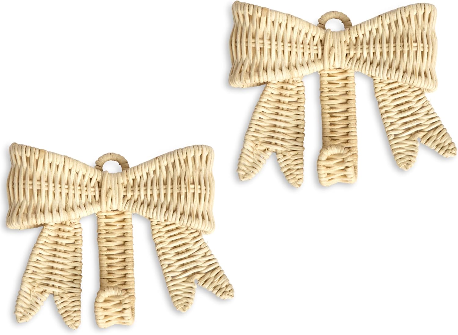 BEBE BASK Handwoven Rattan Bow Wall Hooks Set of Two (5.9 × 5.1 in) – Decorative Wall Hooks, Bow Decor for Girl’s Room & Nursery Decor