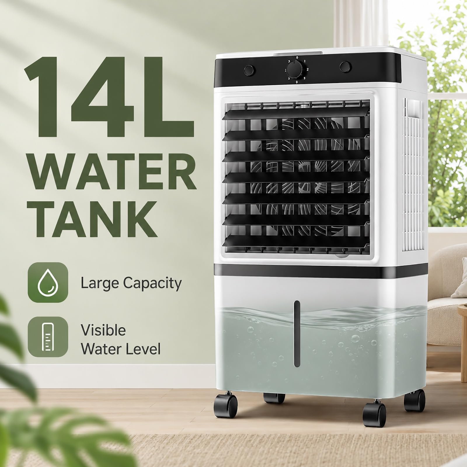 Climatizador Evaporativo Portátil, Enfriador de Aire Llenado Superior, Ideal para Hogar, Dormitorio, Oficina, Ventilación Interior