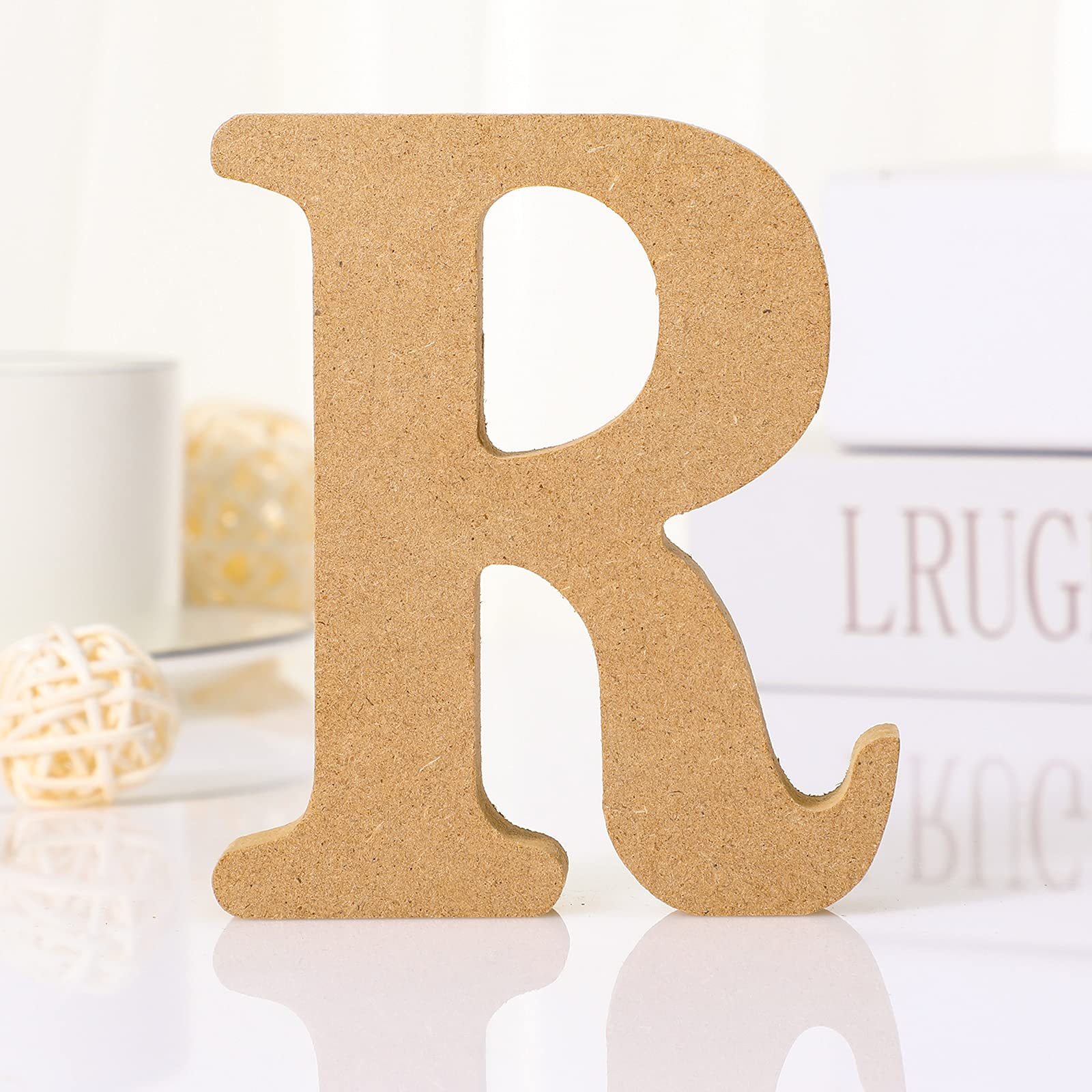 4 Inch DIY Wooden Letters for Crafts Easter Alphabet Letters for Table Decoration Paintable Decorative Letters Standing Letters Slices Sign Board Decoration for Craft Home Party Projects (R Style)
