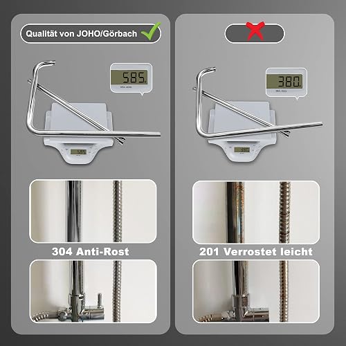 JOHO Shower Slider Rail with Adjustable Shower Holder Bracket Wall Mounted Shower Column 92cm in 304 Stainless Steel Bathroom Shower Set with Shower Head and Shower Hose 150CM(ABS 20x20) - 4
