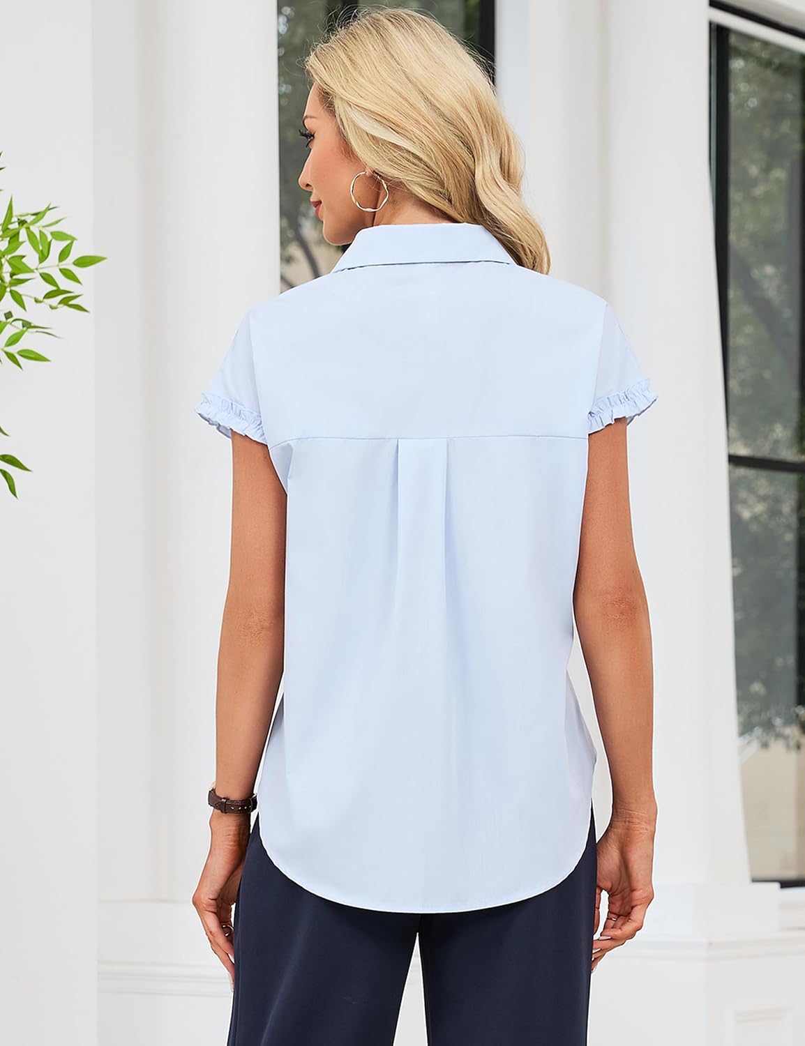 Blooming Jelly Womens Button Down Shirt Ruffled Cap Sleeve Business Casual Tops Collared Wrinkle Free Summer Work Blouse - Image 3