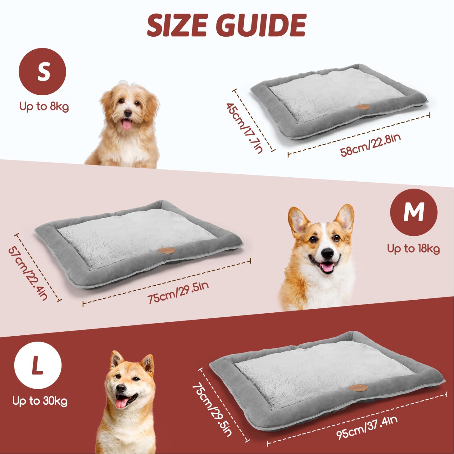 Nobleza Dog Bed Mat Large Dogs Bed Washable Dogs Crate Mattress Pet Bed for Crate Dog Cushion Beds Grey Pets Beds Cosy Comfort Pets Pad Pet Mat for Puppy Cat Kitten 95x75cm - Image 3
