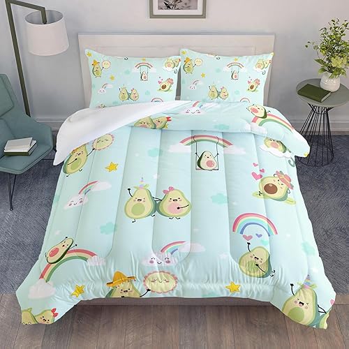 Miniatura 9 de AILONEN Juego de edredón de girasol, tamaño Queen, juego de ropa de cama con estampado de girasol amarillo en acuarela azul para niños y niñas,