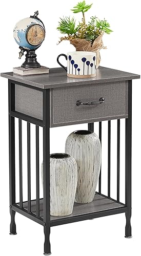 Miniatura 46 de VECELO Mesitas de noche, mesa auxiliar industrial/mesas auxiliares con cajón y estante de almacenamiento, mesitas de noche para dormitorio, sala de