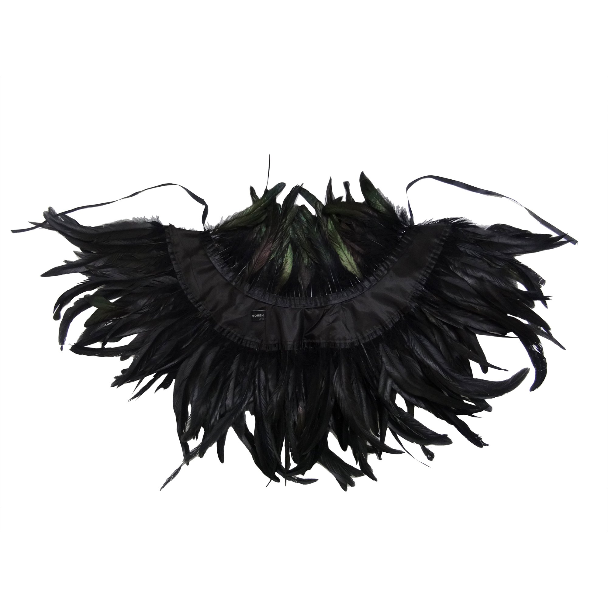 keland Gothic Victorian Natural Feather Shrug Cape Shawl Poncho with Choker Collar Black (Nero)