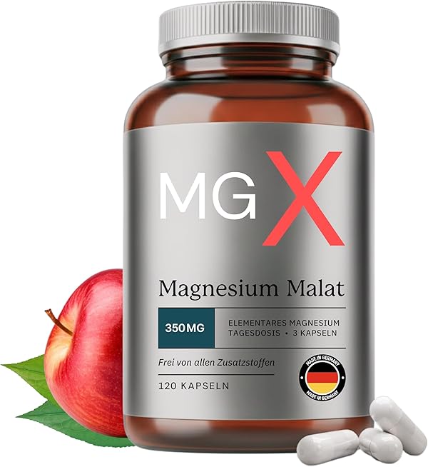 MGX® Magnesium Malat Kapseln – 120 Stück im Glas – pures Magnesiummalat ohne Zusätze – vegan, optimal bioverfügbar – in Deutschland produziert & laborgeprüft