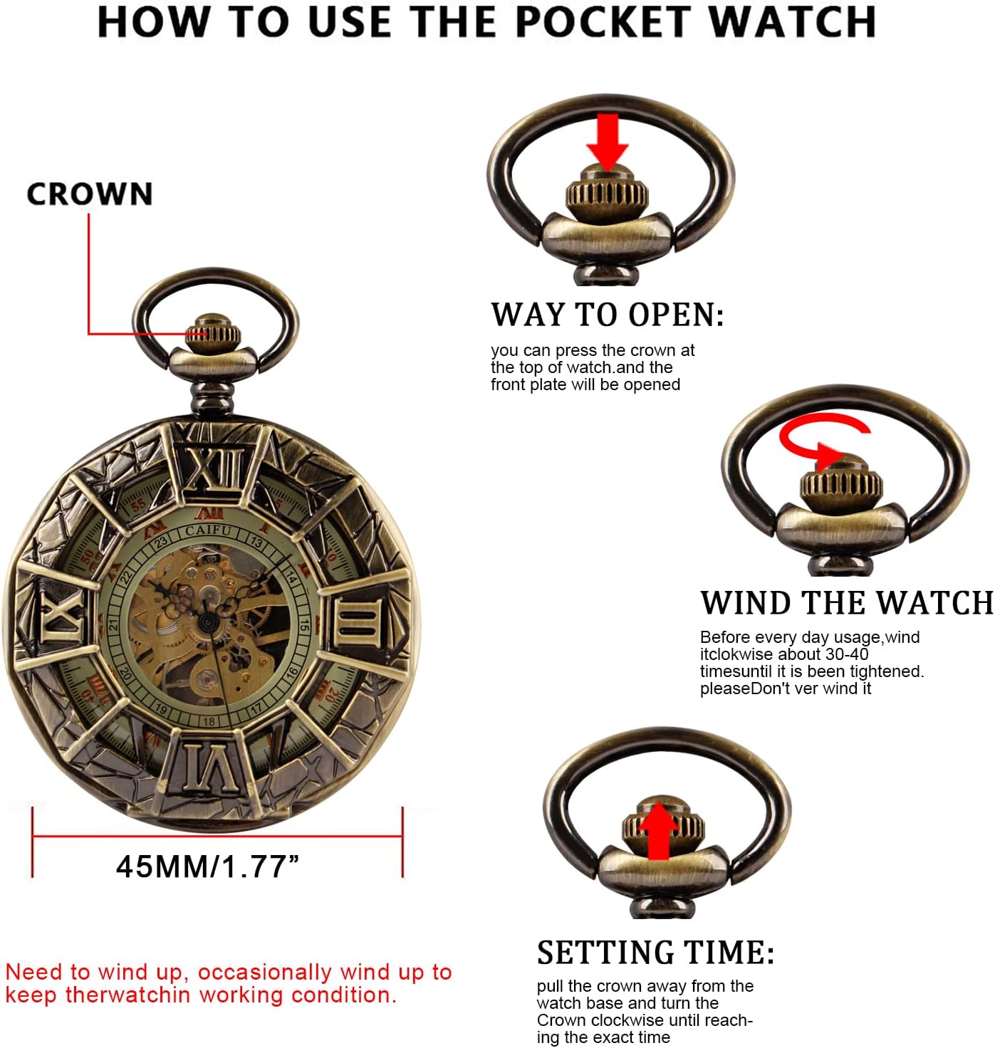 Fashion Skeleton Mechanical Pocket Watch, Antique Roman Numeral Dial Mechanical Pocket Watches for Men with Box