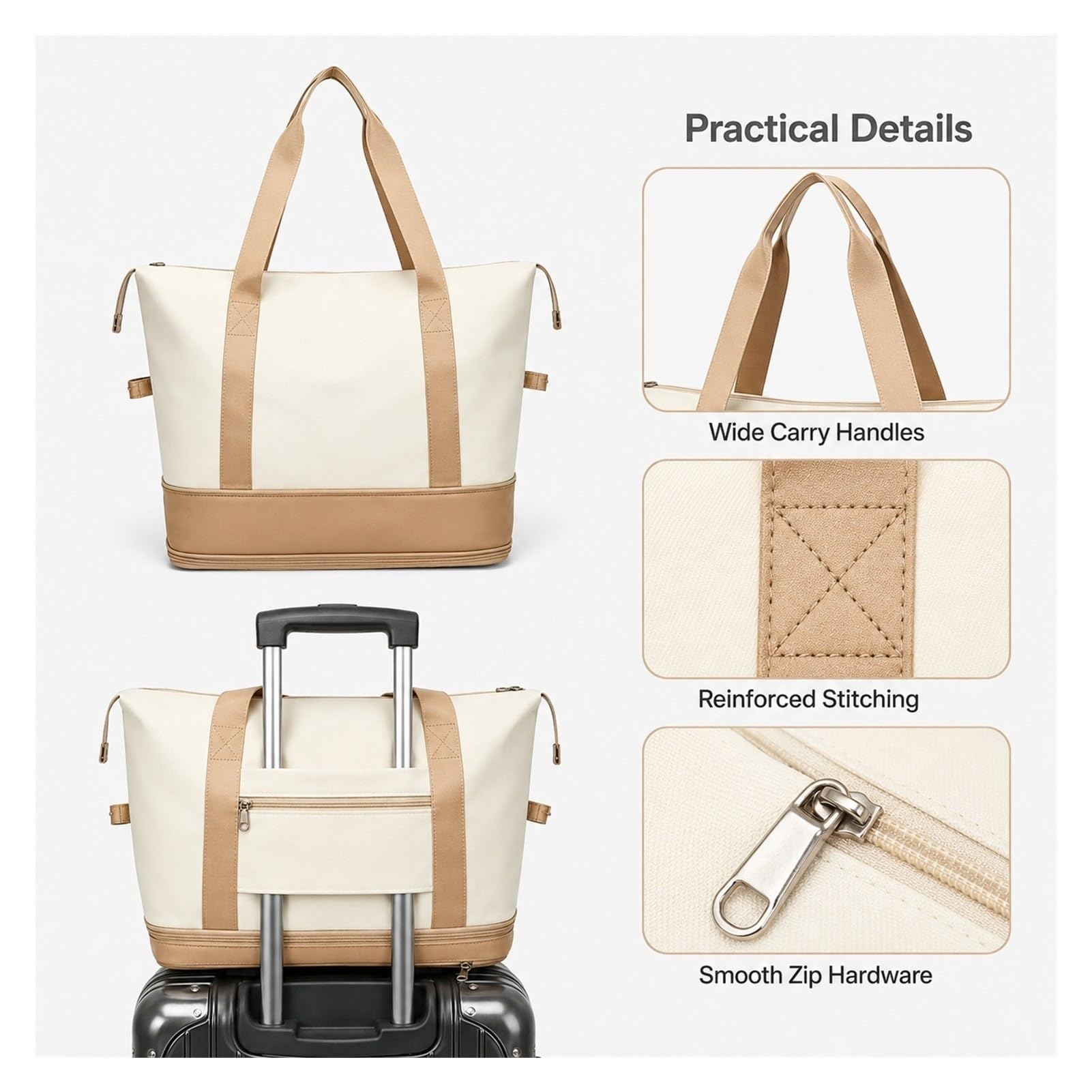 Borsone da viaggio espandibile 36–55 L in tessuto Oxford, borsa leggera con fascia per trolley per weekend, lavoro, palestra e organizzazione(Pink)