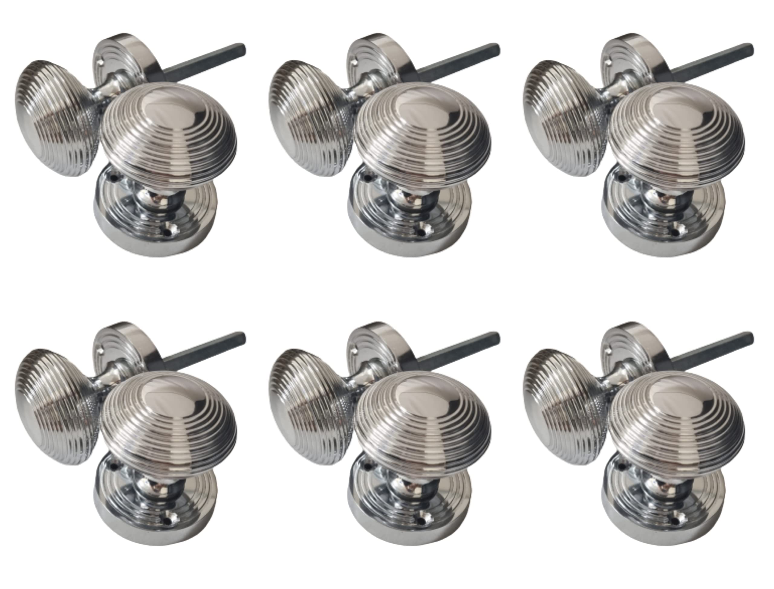 Haven Heritage Chrome (Silver) ® Internal Ribbed Round Sprung Mortise Door Knob In Polished Chrome - Rose Diameter Approx 56Mm 6 X Pairs