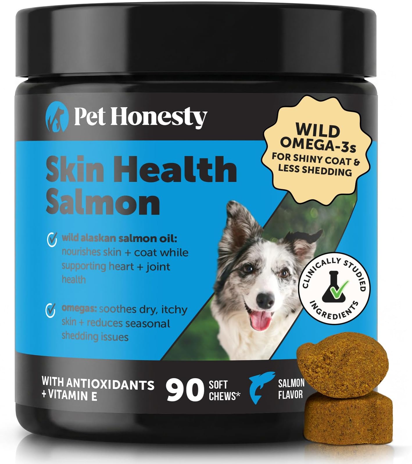 Wild Alaskan Salmon Oil for Dogs Omega 3 Fish Oil Chews - Skin + Coat Supplement for Itchy Skin Relief, Dry Skin, Hot Spots + Shedding Control - Supplements with Vitamin E + Vitamin C (Salmon, 90 Ct)