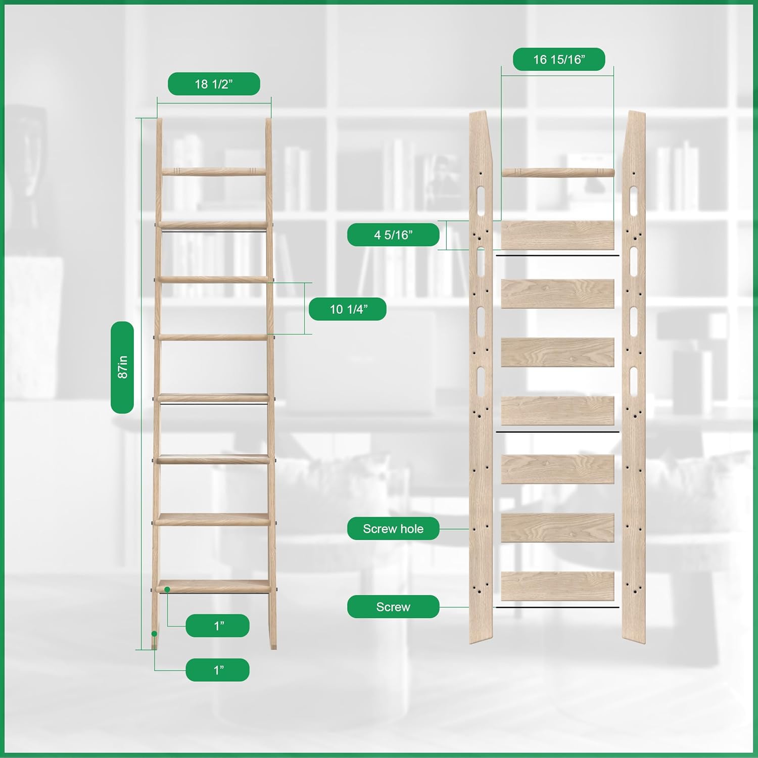 87" Height Red Oak Sliding Library Ladder Rolling Ladder,Unassembled