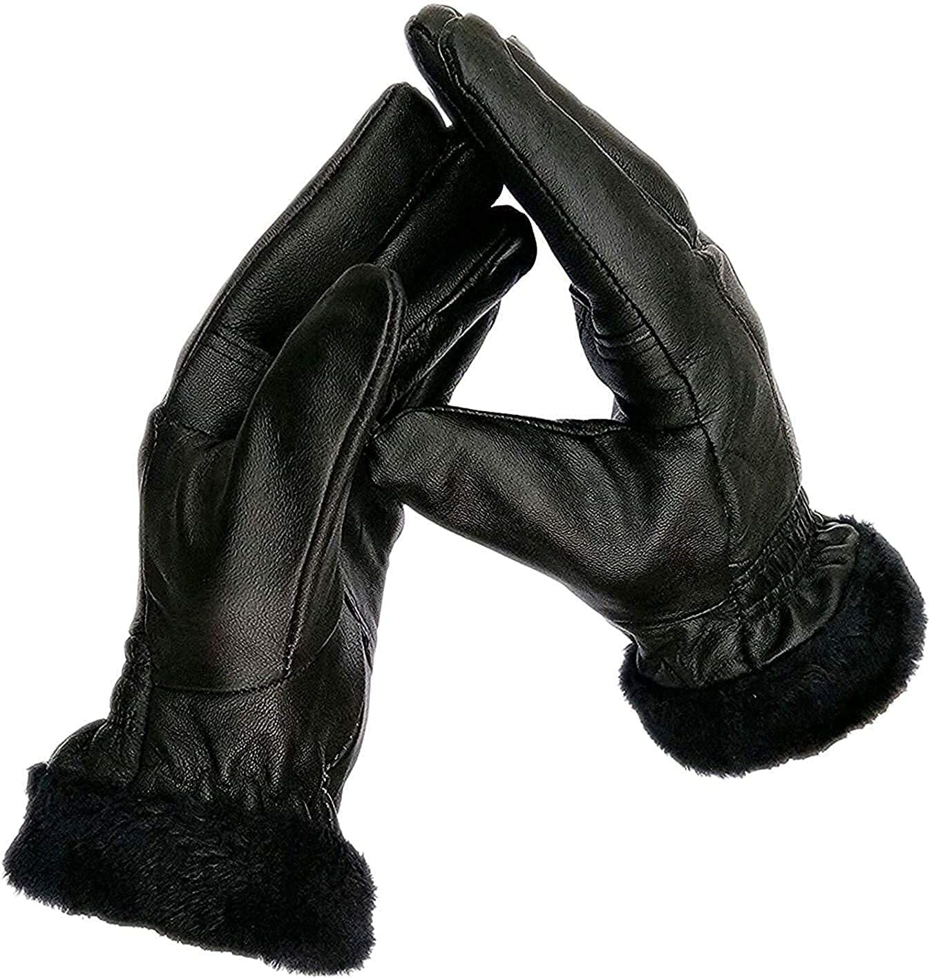 ZaySoo Leather (Inside Fur) Riding Gloves Warm Snow and Wind Proof Formal and Casual Winter Gloves for Women Girl Adult Protective Warm Hand Riding, Cycling, Bike - Black-picture-12