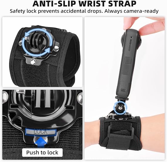 BRDRC Accessories Kit for Insta 360 X5 X6 X4 Air, Chest Mount Head Strap Harness Backpack Clip Holder Wrist Strap, 360Rotating Adapter + Quick Release for Insta360 One X3 X Camera Accessory Bundle