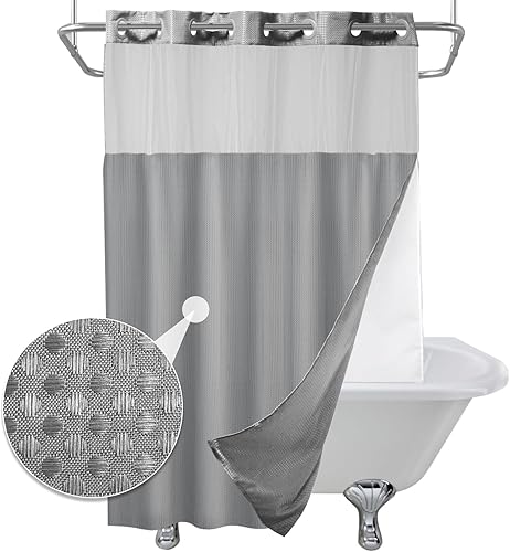 Vista 237 de Cortina de ducha de tortugas marinas, temática náutica de playa, verde y verde azulado, sin ganchos, punto gofre y forro desmontable, decoración