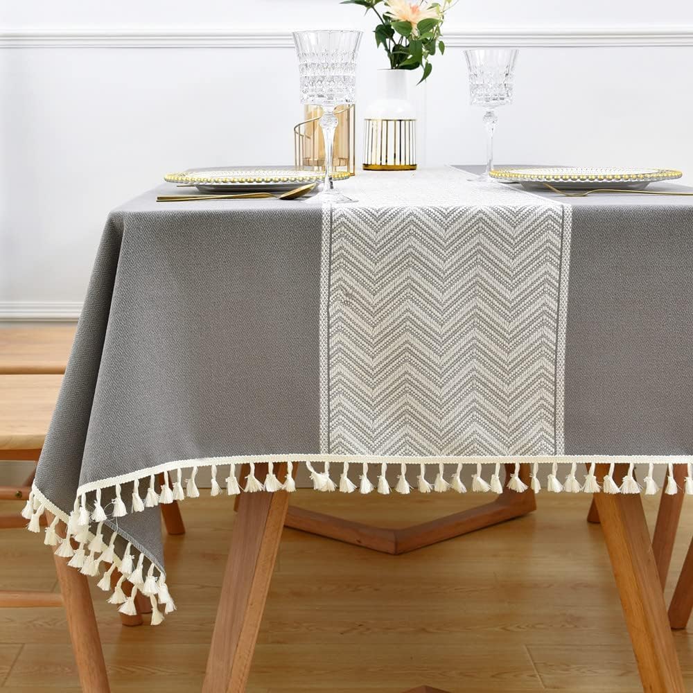 Yofori Cotton Linen Tablecloth Washable Table Cloth Rectangular Dining ...