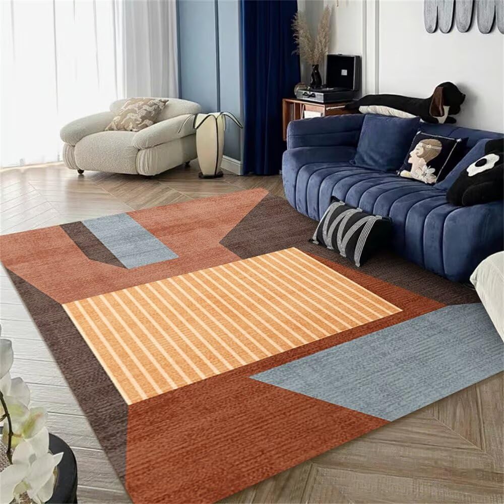 Tapis poil court 200x200 cm résistant et confortable à motif bleu