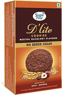Sugar Free D Lite Mocha Hazelnut Flavour Cookies Zero Added Sugar Made with Oats & Quinoa 150g