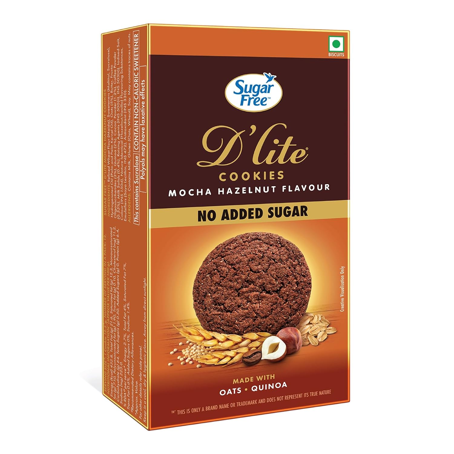 Sugar Free D’Lite Mocha Hazelnut Flavour Cookies | Zero Added Sugar | Made with Oats & Quinoa 150g