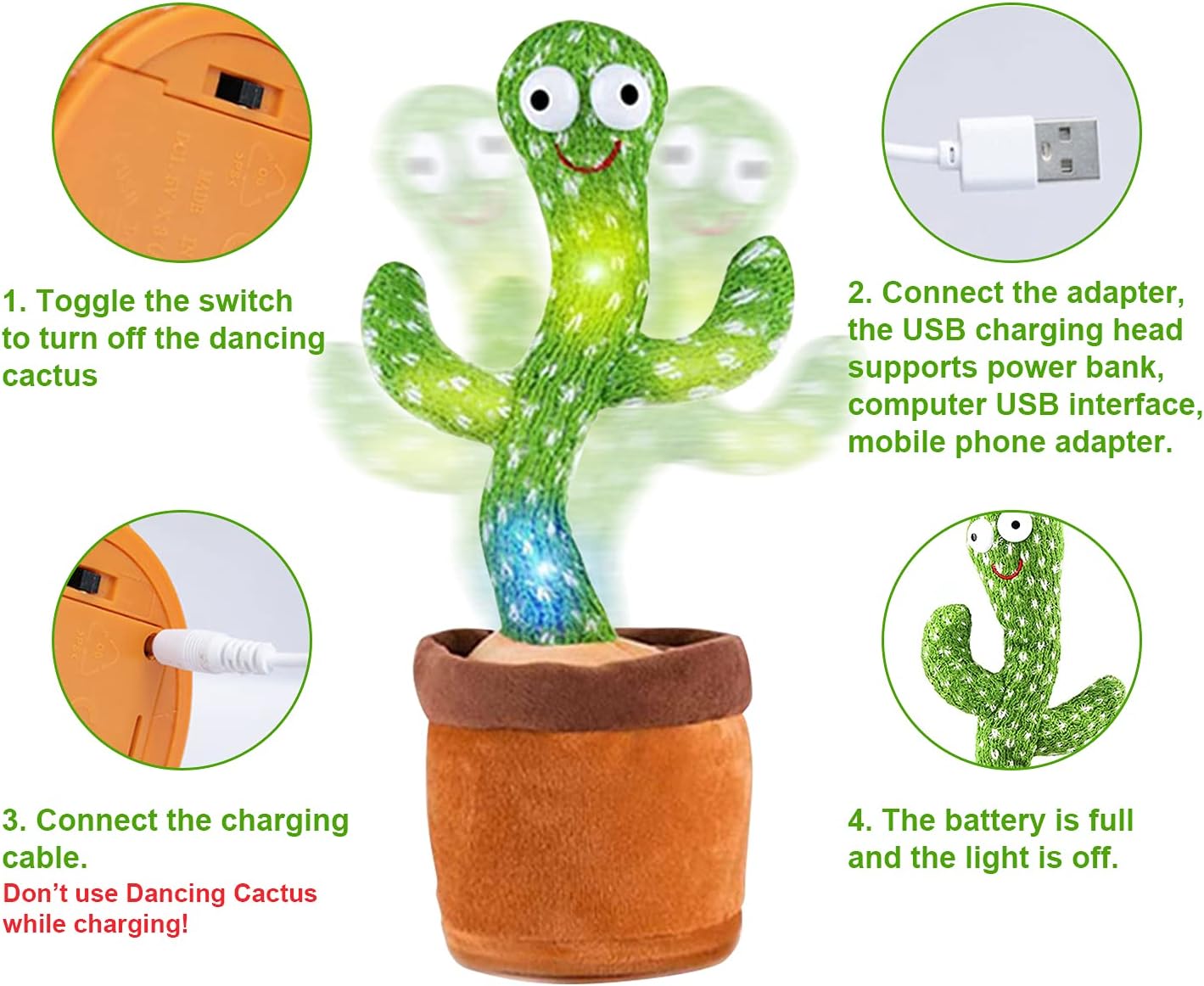 Benolls Dancing Cactus Talking Toys,Repeat What You Say, Singing Cactus Toy,Electric Mimicking Cactus Plush,Educational Toys are Suitable for Home Decoration or Children's Toys.