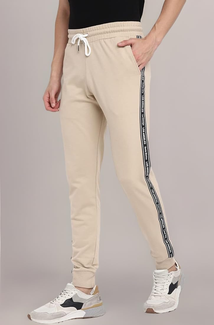 Alan Jones Clothing Men's Cotton Side Tape Slim Fit Joggers
