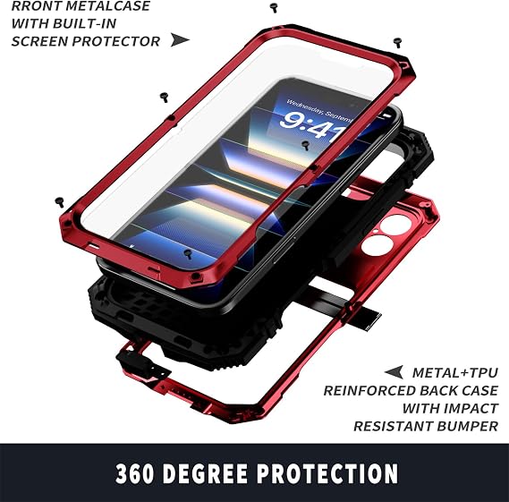 Case for iPhone 16 Pro Max/16 Pro/16 Plus/16, Outdoor Heavy Duty Tough Aluminium Metal Military Shockproof Full Body Case with Built-in Screen Protector